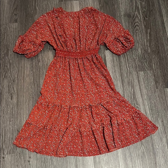 Max Studio Orange Midi Dress with Ruffled Tiered Design - Picture 7 of 11